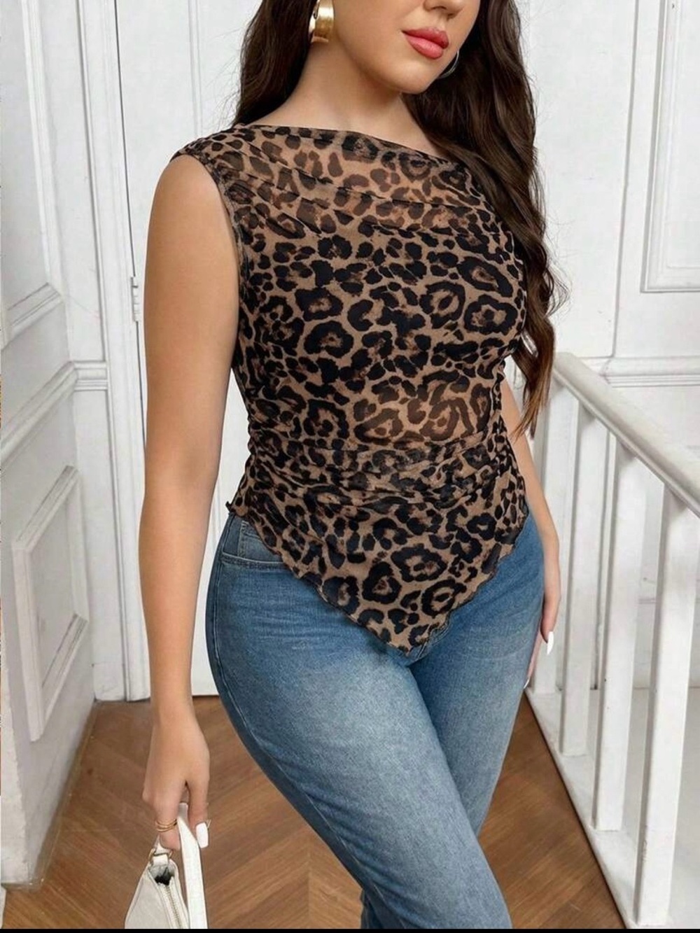 Leopard Print Sleeveless Top - Brown/Black